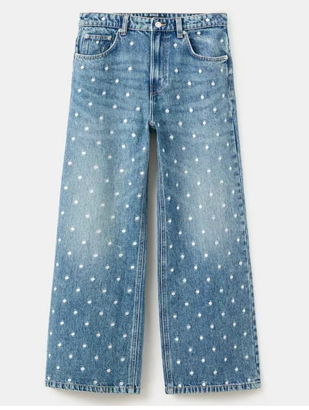 MANGO Women's Polka-Dot Straight Wide-Leg Jeans - Light Blue Size 16